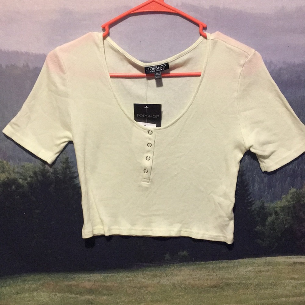 TopShop Snap Button Ribbed Cropped Tee - Picture 2 of 3